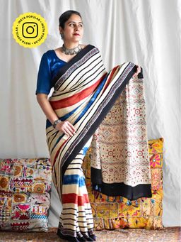 Sundarii - Tara - Ajrakh Modal Silk Saree Without Blouse