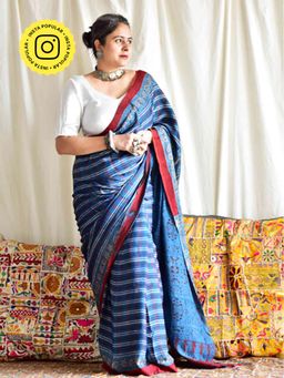 Sundarii - Vedika - Ajrakh Modal Silk Saree Without Blouse