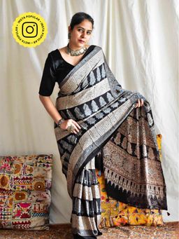 Sundarii - Zalak - Ajrakh Modal Silk Saree Without Blouse