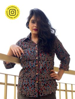 Sundarii - Goldfinch Ajrakh Hand Block Cotton Shirt