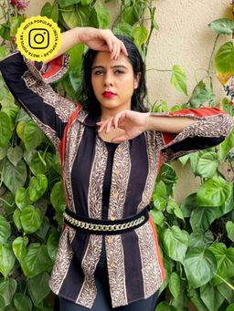 Sundarii - Phoenix - Ajrakh Black Hand Block Printed Shirt