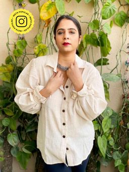 Sundarii - Pelican - Beige Handwoven Organic Cotton Shirt