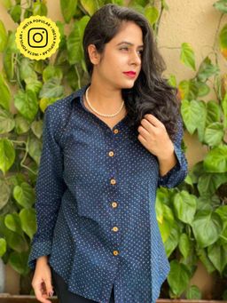Sundarii - Panther - Navy Blue Ajrakh Hand Block Printed Shirt