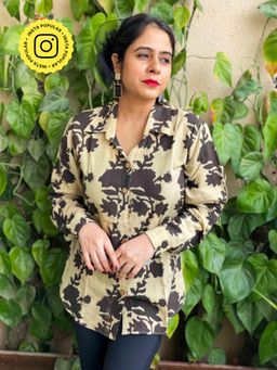 Sundarii - Pegasus - Ajrakh Beige Hand Block Printed Shirt