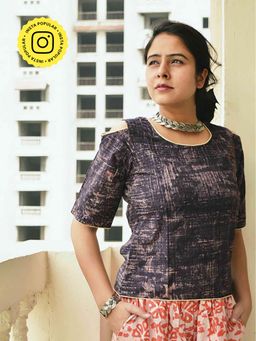 Sundarii - Black Ajrakh Brush Stroke Cotton Crop Top