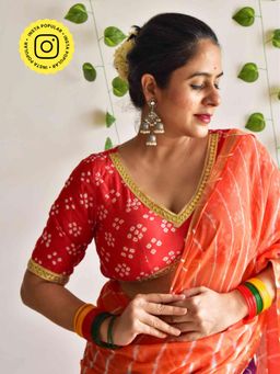 Sundarii - Vrindavan - Handloom Chanderi Silk Bandhani Stitched Blouse