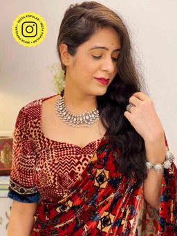 Sundarii - Luxe Ajrakh Silk Velvet Stitched Blouse