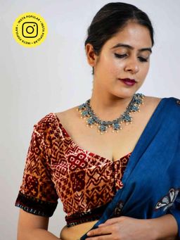 Sundarii - Stardust - Ajrakh Silk Velvet Stitched Blouse