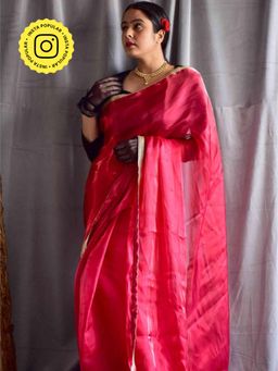 Sundarii - Paradisiac Red - Pink Organza Saree Without Blouse