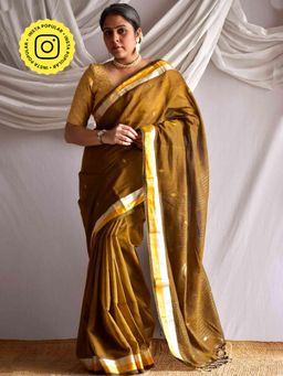 Sundarii - Women Green Pure Cotton Woven Saree without Blouse