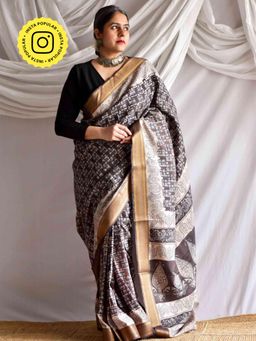 Sundarii - Women Brown Silk Floral Saree without Blouse
