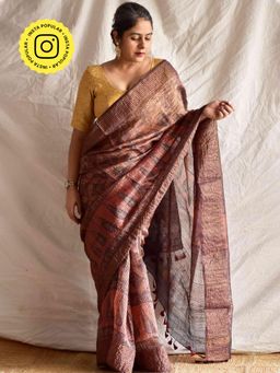 Sundarii - Women Brown Dupion Silk Woven Saree without Blouse