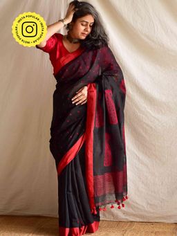 Sundarii - Kaali Jamdani Saree without Blouse