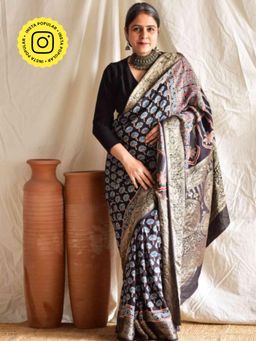 Sundarii - Bhavya Ajrakh Dola Silk Zari Pallu Saree without Blouse