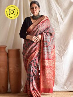 Sundarii - Prakriti Ajrakh Dola Silk Zari Pallu Saree without Blouse