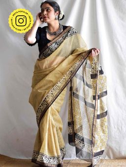 Sundarii - Gold Rush - Dabu Kota Doria Saree without Blouse