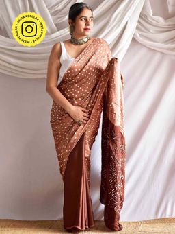 Sundarii - Dark Chocolate - Modal Silk Bandhani Saree without Blouse