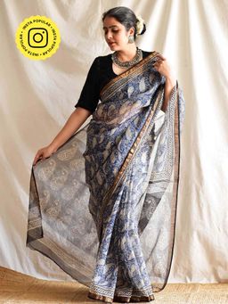 Sundarii - Paisley - Dabu Kota Doria Saree without Blouse