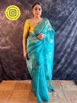Sundarii - Fern - Hand Painted Organza Saree without Blouse