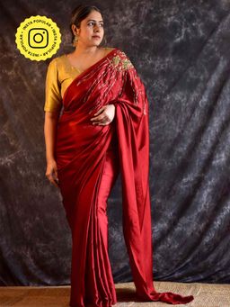 Sundarii - Mehjabeen - Modal Silk Hand Embroidered Saree without Blouse