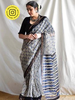Sundarii - Neerja - Dabu Kota Doria Saree without Blouse