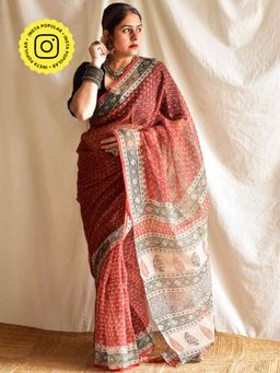 Sundarii - Lali - Dabu Kota Doria Saree without Blouse