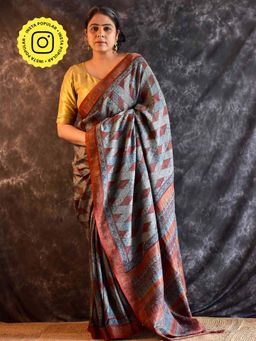 Sundarii - Zehra Ajrakh Hand Block Printed Handloom Modal Saree without Blouse
