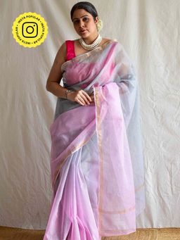 Sundarii - Women's Pink Rangrez Ruh Kota Doria Saree without Blouse