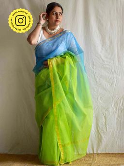 Sundarii - Women's Green Khushnuma Kota Doria Saree without Blouse