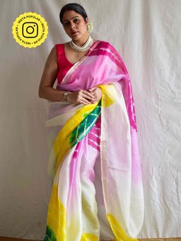 Sundarii - Women's Pink Satrangi Saaz Tie And Dye Kota Silk Saree without Blouse