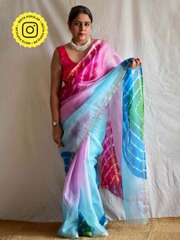 Sundarii - Women's Blue Rajasi Rang Tie And Dye Kota Silk Saree without Blouse