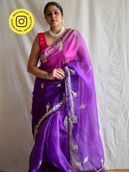 Sundarii - Women's Purple Rajwada Kacchi Gota Patti Kota Silk Saree without Blouse