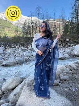 Sundarii - Women's Blue Neelam Dabu Kota Doria Saree without Blouse
