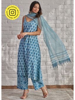 Tara-C-Tara - Blue Strappy Kurta with Pant and Doriya Dupatta