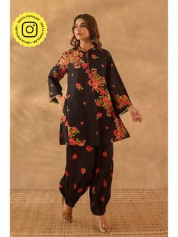 Tara-C-Tara - Women Black Floral Printed Kurta with Salwar