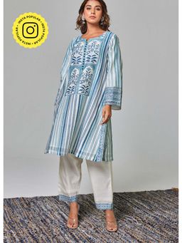 Tara-C-Tara - Classic Charm Chanderi Blue Kurta and Pant