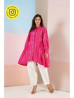 Tara-C-Tara - Cotton Lurex Asymmetric Magenta Kurta