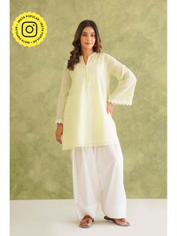 Tara-C-Tara - Doriya Lace Detail Yellow Kurta with Salwar
