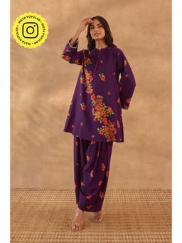 Tara-C-Tara - Purple Floral Farshi Kurta with Salwar