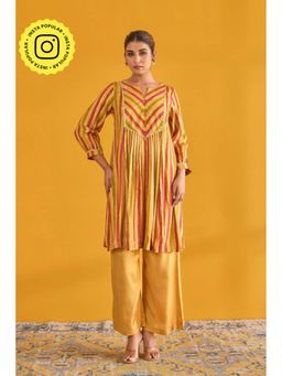 Tara-C-Tara - Hand Block Printed Mustard Kurta with Palazzo