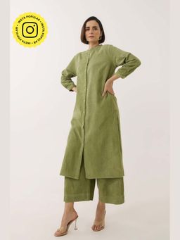 Tara-C-Tara - Women Corduroy Olive Kurta with Palazzo Kurta with Palazzo