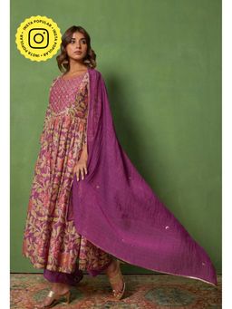 Tara-C-Tara - Floral Elegance Hand Block Printed Purple Kurta and Pant with Dupatta
