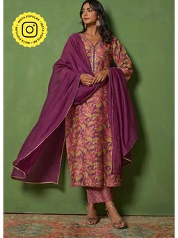 Tara-C-Tara - Purple Hand-Cut Dana Work Kurta with Pant and Dupatta