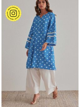 Tara-C-Tara - Women Blue Tie Dye Round Neck Kurta with Salwar