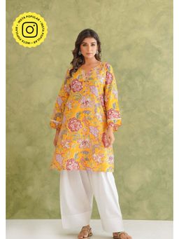 Tara-C-Tara - Cotton Hand Block Printed Kurta with Farshi Salwar