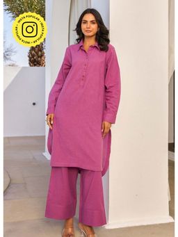 Tara-C-Tara - Lavender Cotton Slub Solid Kurta with Palazzo Coord Set