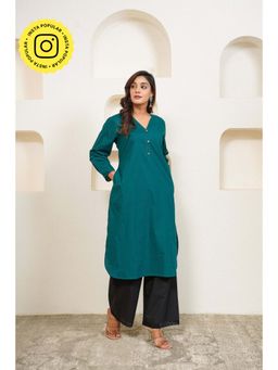 Tara-C-Tara - Premium Cotton Long Green Kurta