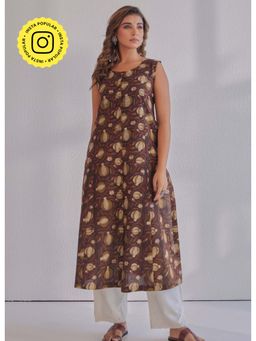 Tara-C-Tara - Jahota Hand Block Printed Cotton Sleeveless Brown Kurta