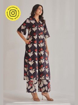 Tara-C-Tara - Bagru Hand Block Printed Cotton Black Kurta