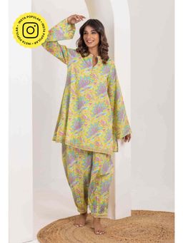 Tara-C-Tara - Lime Green Floral Cotton Kurta and Salwar